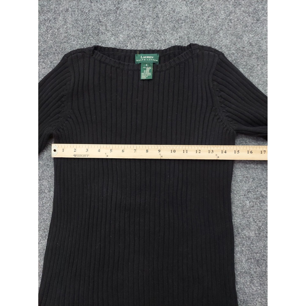 Vtg LRL RALPH LAUREN Sweater Womens Small Black Ribbed Y2K Boat Neck Stretch - Picture 7 of 10